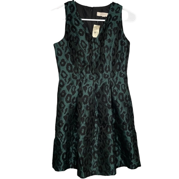 Emerald green black leopard a line cocktail event semi formal dress 2p loft nwt - Picture 3 of 9